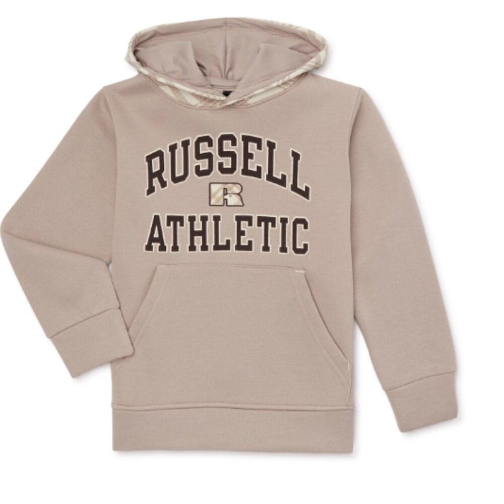 Russell Athletic Boys Plaid Logo Fleece Hoodie, Size 14